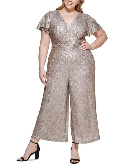Eliza J Plus Womens Sequined Wide-leg Jumpsuit In Grey
