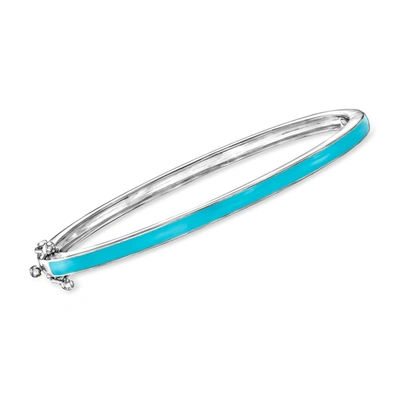 Shop Ross-simons Turquoise Enamel Bangle Bracelet In Sterling Silver In Blue