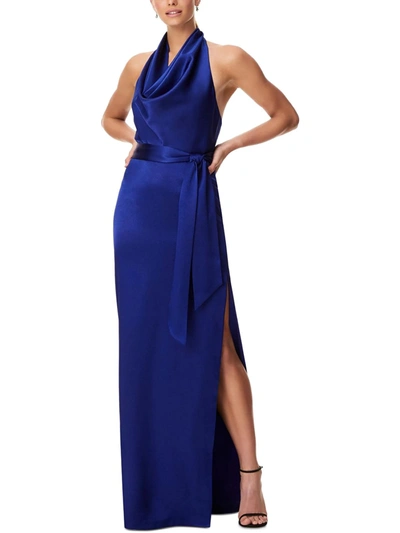 Shop Aidan Mattox Womens Satin Halter Evening Dress In Blue