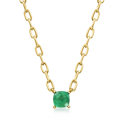 Shop Ross-simons Emerald Paper Clip Link Necklace In 18kt Gold Over Sterling In Green