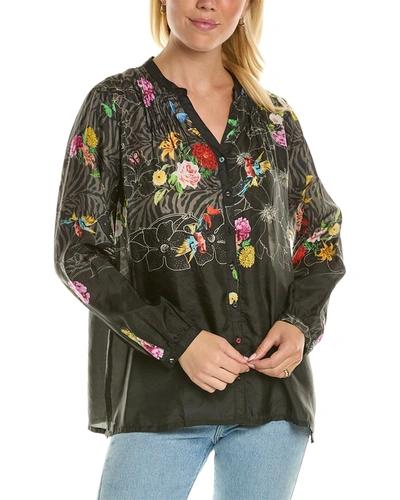 Shop Johnny Was Zippy Tate Button Up Silk Tunic In Black