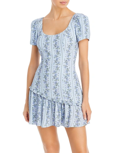 Shop Loveshackfancy Solus Womens Floral Asymmetric Mini Dress In Blue