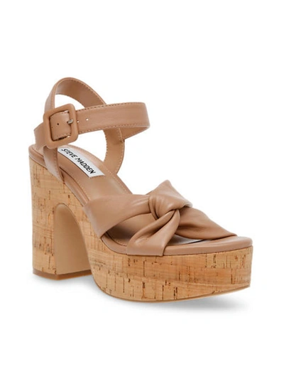Shop Steve Madden Cacy Womens Leather Ankle Strap Platform Sandals In Beige