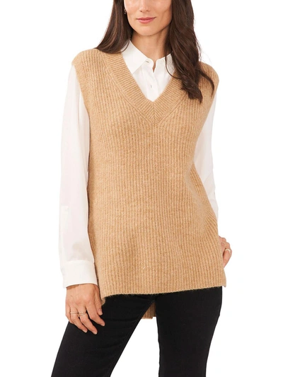 Shop Vince Camuto Womens Knit V-neck Sweater Vest In Brown