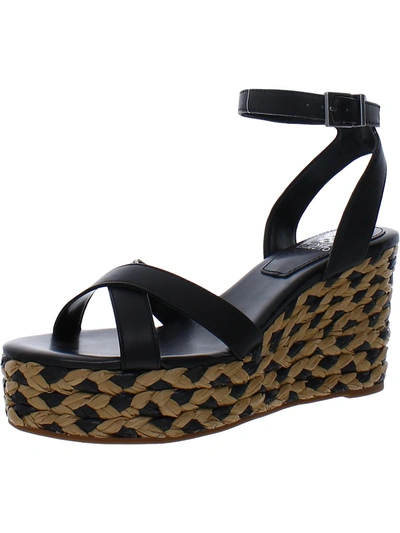 Shop Vince Camuto Fettana Womens Leather Criss-cross Wedge Sandals In Black