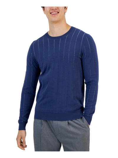 Shop Alfani Mens Stripe Cotton Crewneck Sweater In Blue