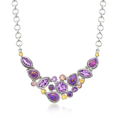Shop Ross-simons Multi-gemstone Necklace With Purple Turquoise In Sterling Silver