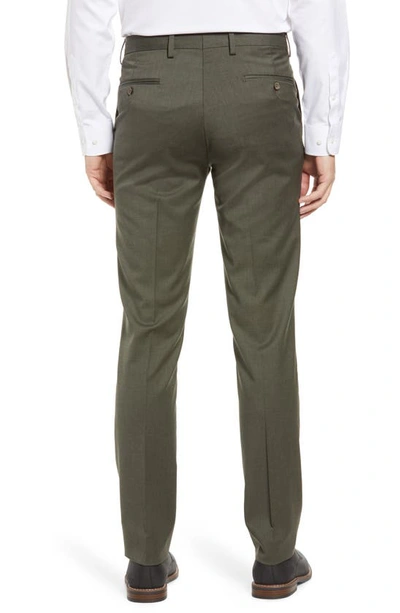 Shop Berle Flat Front Modern Fit Gabardine Stretch Wool Trousers In Olive