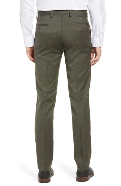 Berle Flat Front Modern Fit Gabardine Stretch Wool Trousers In Olive