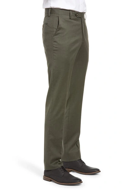 Berle Flat Front Modern Fit Gabardine Stretch Wool Trousers In Olive