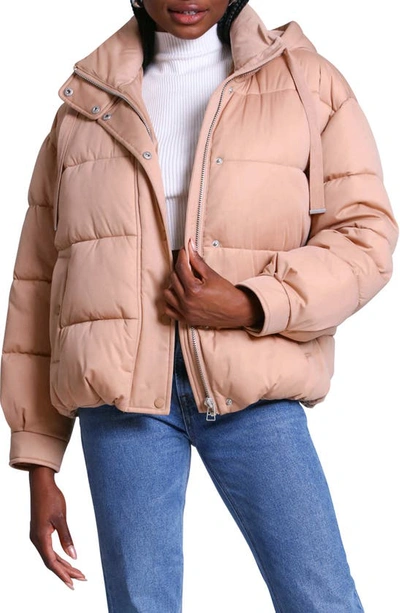 Shop Avec Les Filles Oversize Hooded Puffer Jacket In Dune
