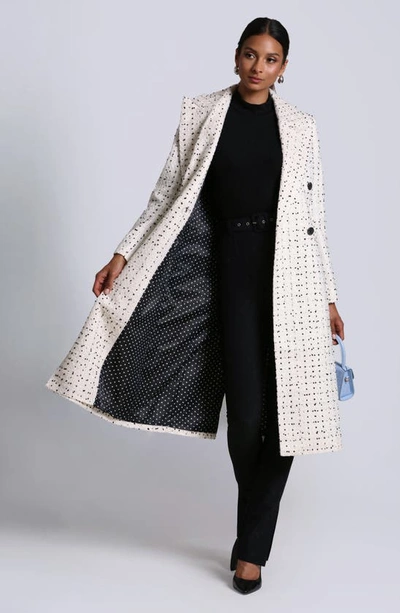 Shop Avec Les Filles Tweed Longline Coat In White/ Black