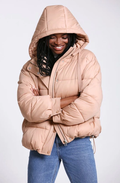 Shop Avec Les Filles Oversize Hooded Puffer Jacket In Dune