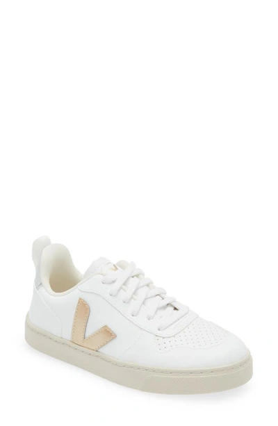 Shop Veja Kids' Small V-10 Sneaker In White Platine Silver