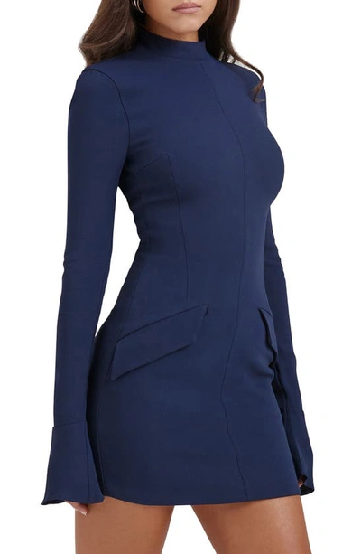 House Of Cb Mahalia Long Sleeve Minidress In Spruce Blue