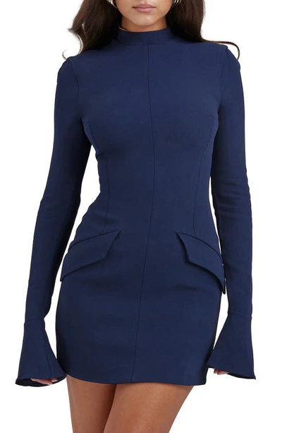 House Of Cb Mahalia Long Sleeve Minidress In Spruce Blue