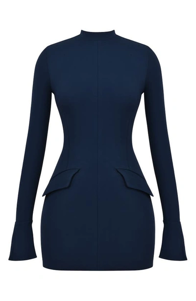 House Of Cb Mahalia Long Sleeve Minidress In Spruce Blue