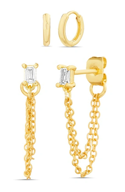 Shop Nes Jewelry Paige Harper Assorted 2-piece Huggie Hoop & Crystal Chain Drop Earrings In Gold
