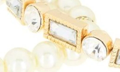 Shop Tasha Set Of 3 Imitation Pearl & Crystal Stretch Bracelets In Ivory/ Gold