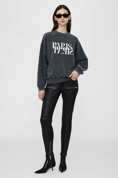 Shop Anine Bing Jaci Sweatshirt Paris In Washed Black