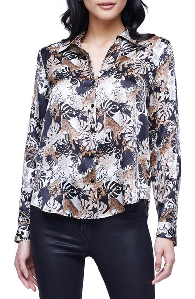 L Agence Tyler Holly Jungle Button-front Blouse In Tonal/ Black