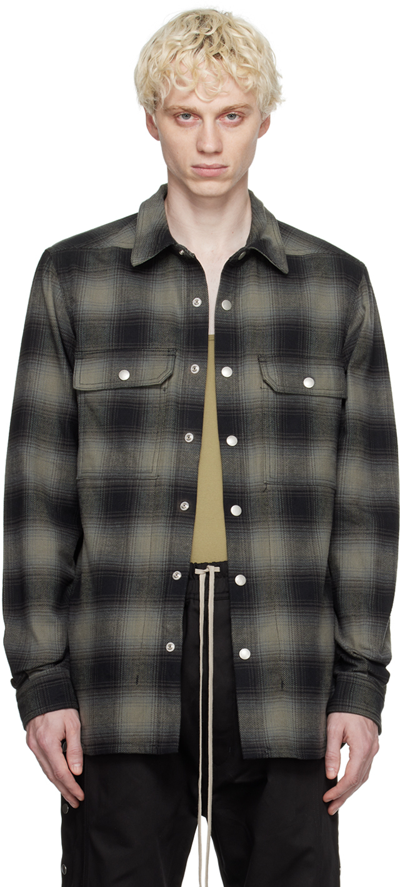 Shop Rick Owens Drkshdw Taupe Check Shirt In Black Ombre Plaid