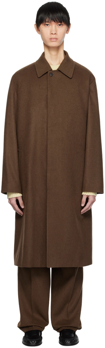 Shop Auralee Brown Spread Collar Coat In 24589192 Dark Brown