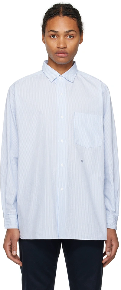 Shop Nanamica White & Blue Wind Shirt In Sx Sax