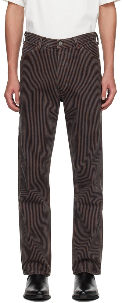 Shop Re/done Brown Modern Painter Trousers In Brown Hickory Stripe