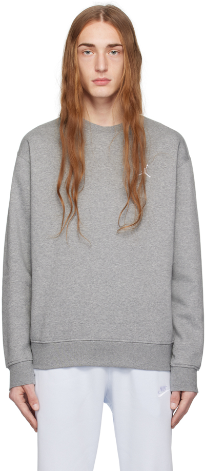Shop Nike Gray Crewneck Sweatshirt In Carbon Heather/white
