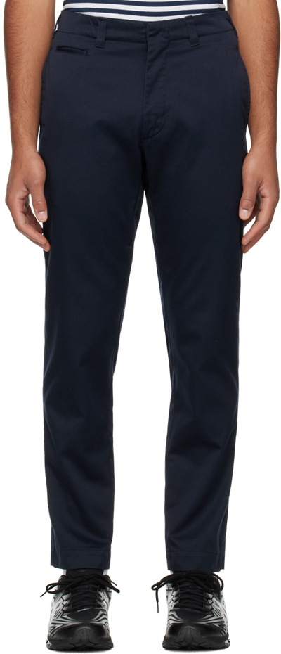 Shop Nanamica Navy Straight Trousers In N Navy