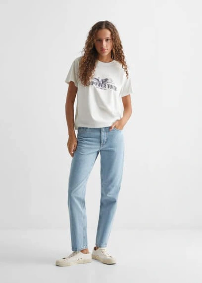 Shop Mango Teen Printed Cotton-blend T-shirt Off White