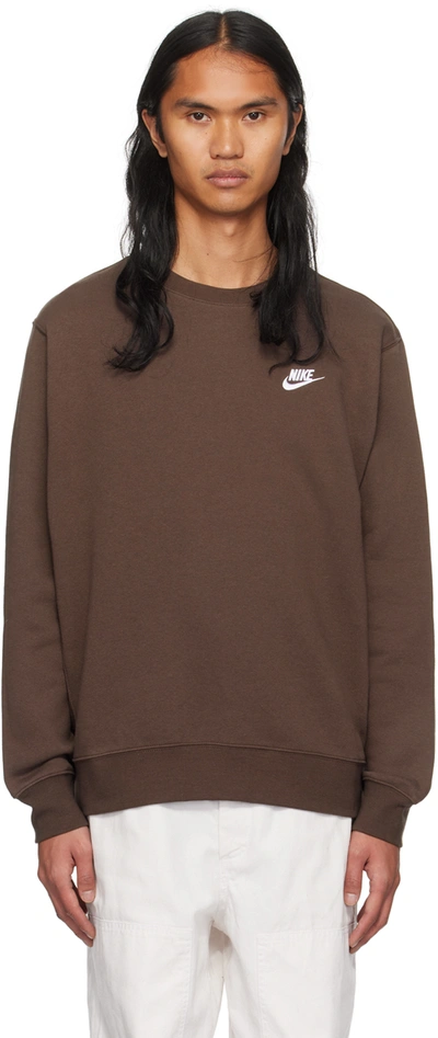 Shop Nike Brown Crewneck Sweatshirt In Baroque Brown/white