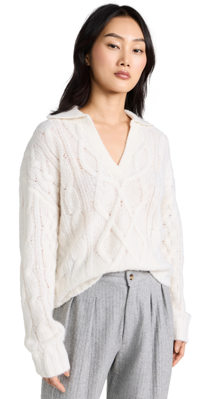 Shop Naadam Luxe Cashmere Blend Mixed Cable Polo Sweater Ivory