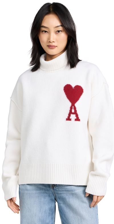 Shop Ami Alexandre Mattiussi Red Adc Sweater Off-white/red