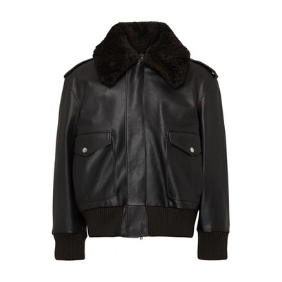 Shop Burberry Leather Jacket In Otter