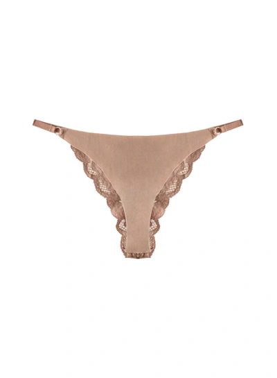 Fleur Du Mal Charlotte Lace Seamless String Cheeky In Tan