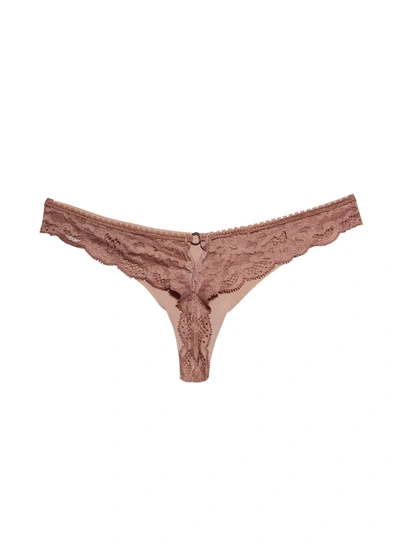 Shop Fleur Du Mal Charlotte Lace Seamless Thong In Tan