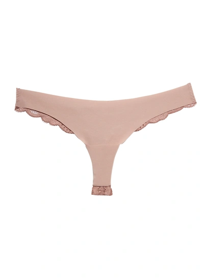 Fleur Du Mal Charlotte Lace Seamless Thong In Tan