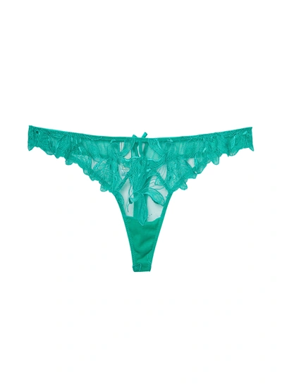 Shop Fleur Du Mal Lily Embroidery Hipster Thong In Emerald