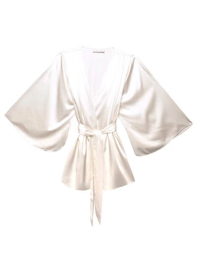 Fleur Du Mal Angel Sleeve Embroidered Silk Robe In Creme