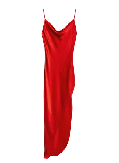 Shop Fleur Du Mal Cowl Neck Slip Dress With High Slit In Rouge