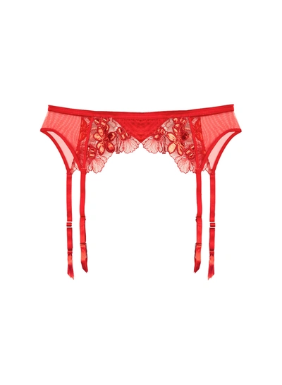 Fleur Du Mal Violet Embroidered Garter Belt In Rouge