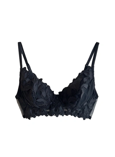Shop Fleur Du Mal Lily Embroidery Post Surgical Bra In Black