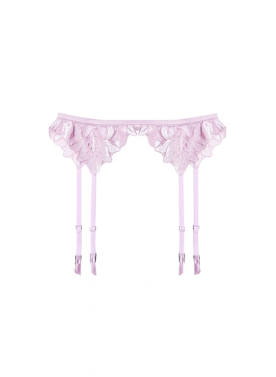 Shop Fleur Du Mal Lily Embroidery Garter Belt In Velvet Pink Lavender
