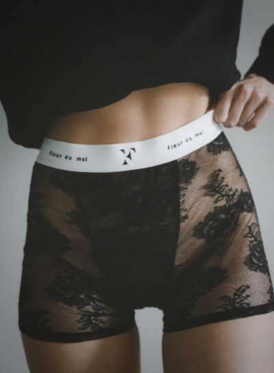 Fleur Du Mal Bouquet Lace Boxer Brief In Black