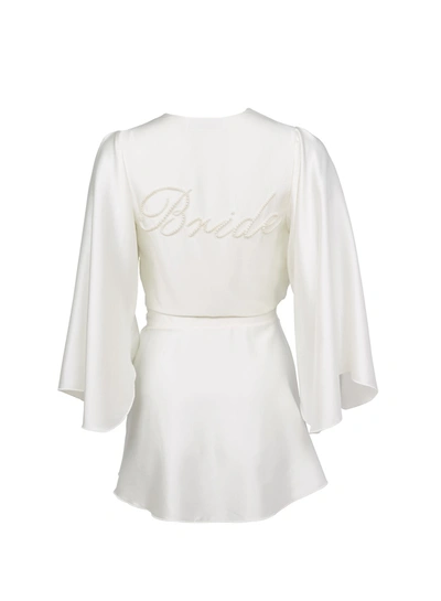 Shop Fleur Du Mal Bride Embroidered Angel Sleeve Robe In Ivory