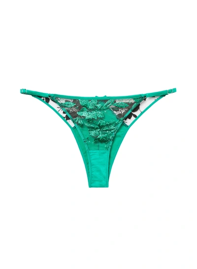 Shop Fleur Du Mal Pressed Floral Embroidery Panty In Emerald