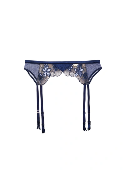 Shop Fleur Du Mal Violet Embroidered Garter Belt In Nighttime Blue