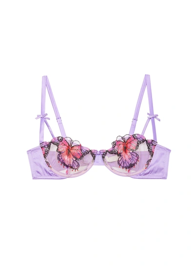 Shop Fleur Du Mal Butterfly Embroidery Balconette Bra In Light Lilac